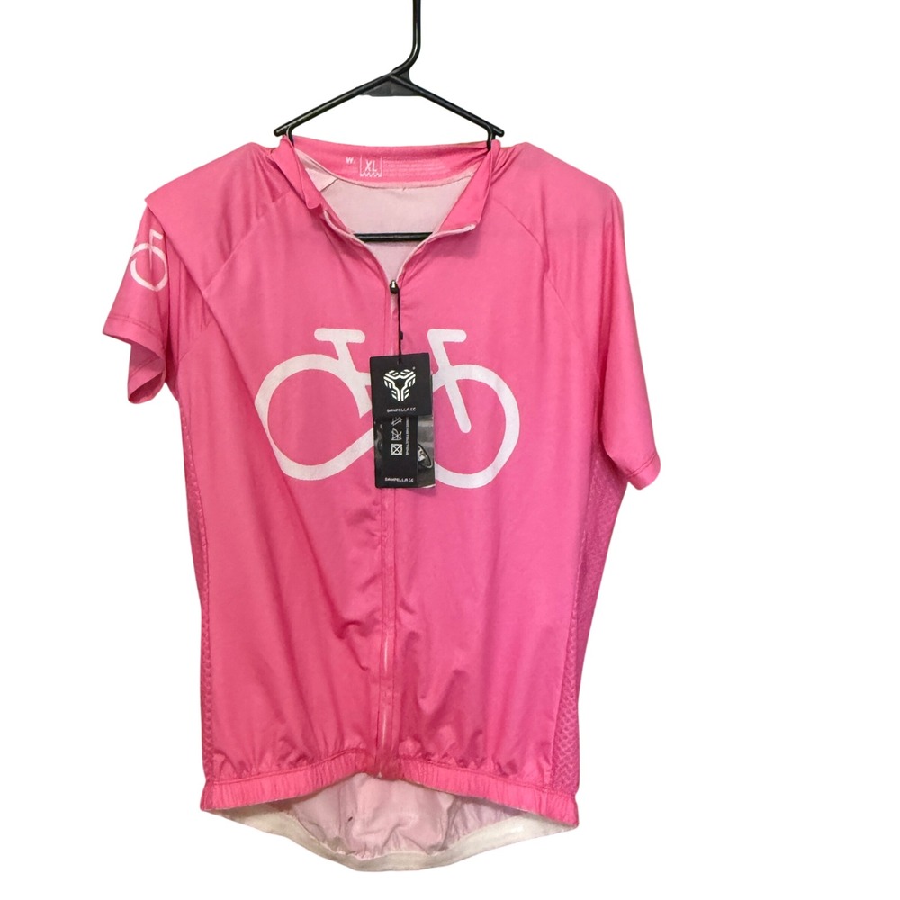 Sanpella.cc Cycling Jersey Bike Shirt XL Pink New Short Sleeve Full Zip Mesh